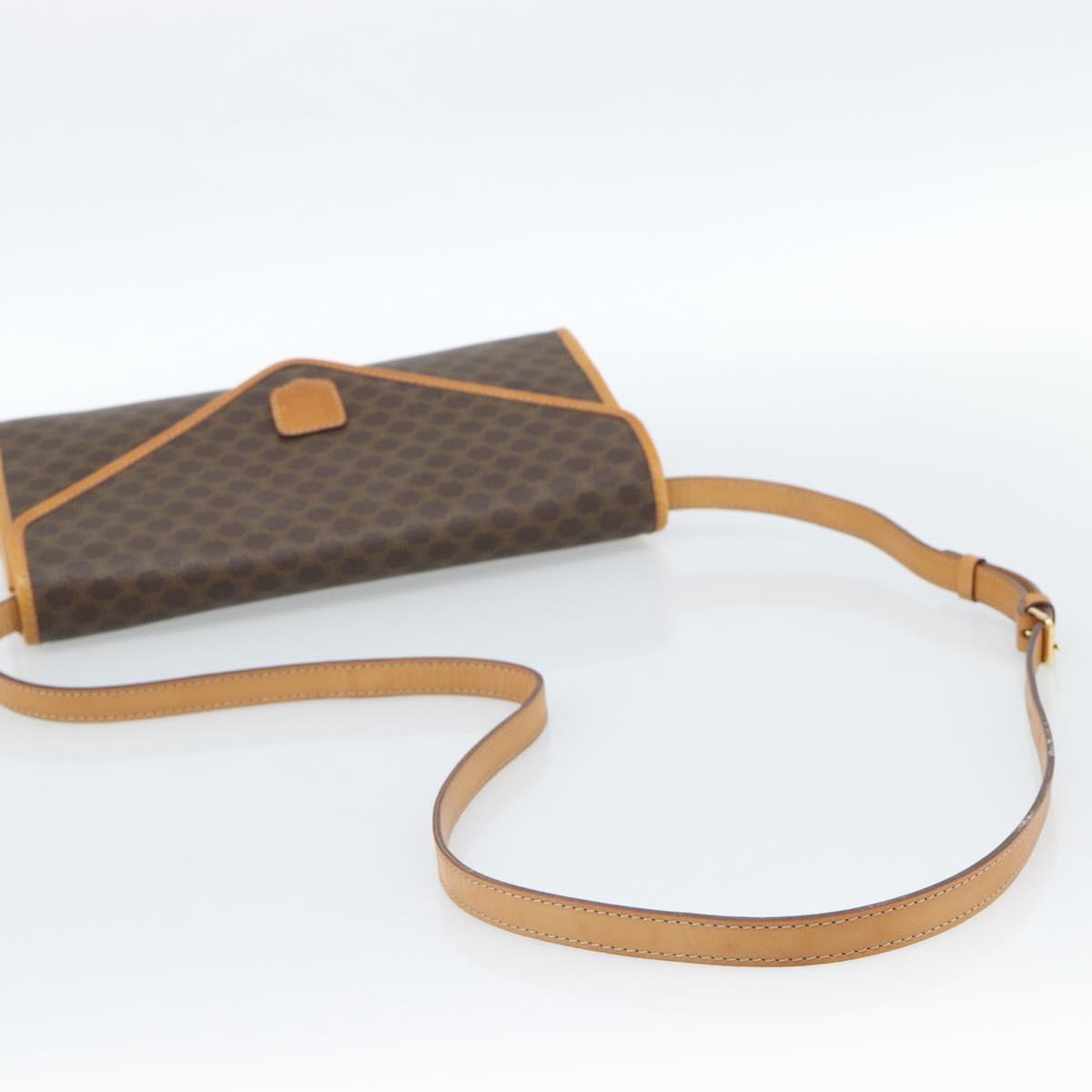 CELINE Macadam Canvas Shoulder Bag PVC Leather Brown Gold Auth bs35555