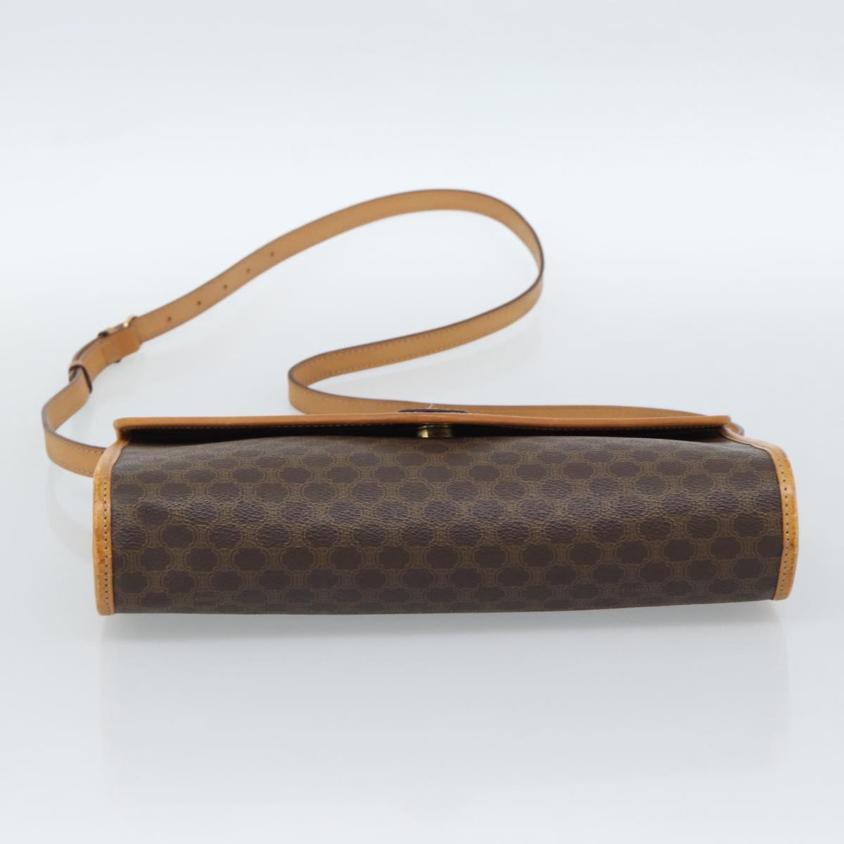 CELINE Macadam Canvas Shoulder Bag PVC Leather Brown Gold Auth bs35555