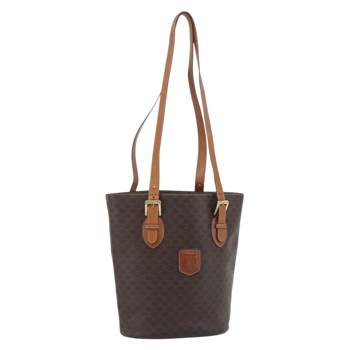 CELINE Macadam Canvas Tote Bag PVC Leather Brown Gold Auth bs35562