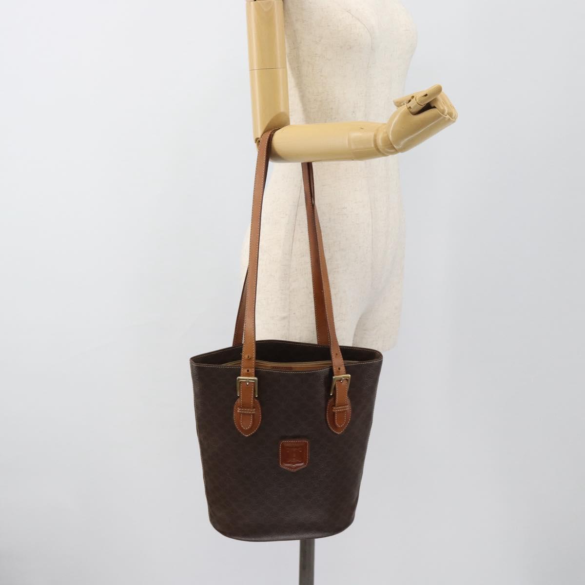 CELINE Macadam Canvas Tote Bag PVC Leather Brown Gold Auth bs35562