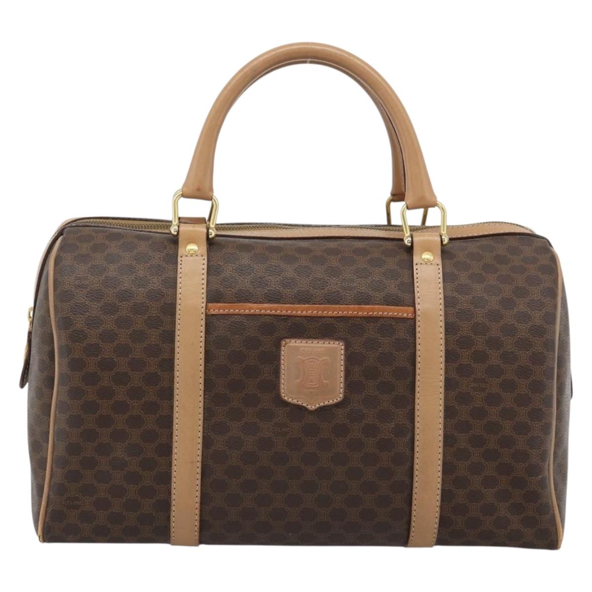 CELINE Macadam Canvas Hand Bag PVC Leather Brown Gold Auth bs35569A