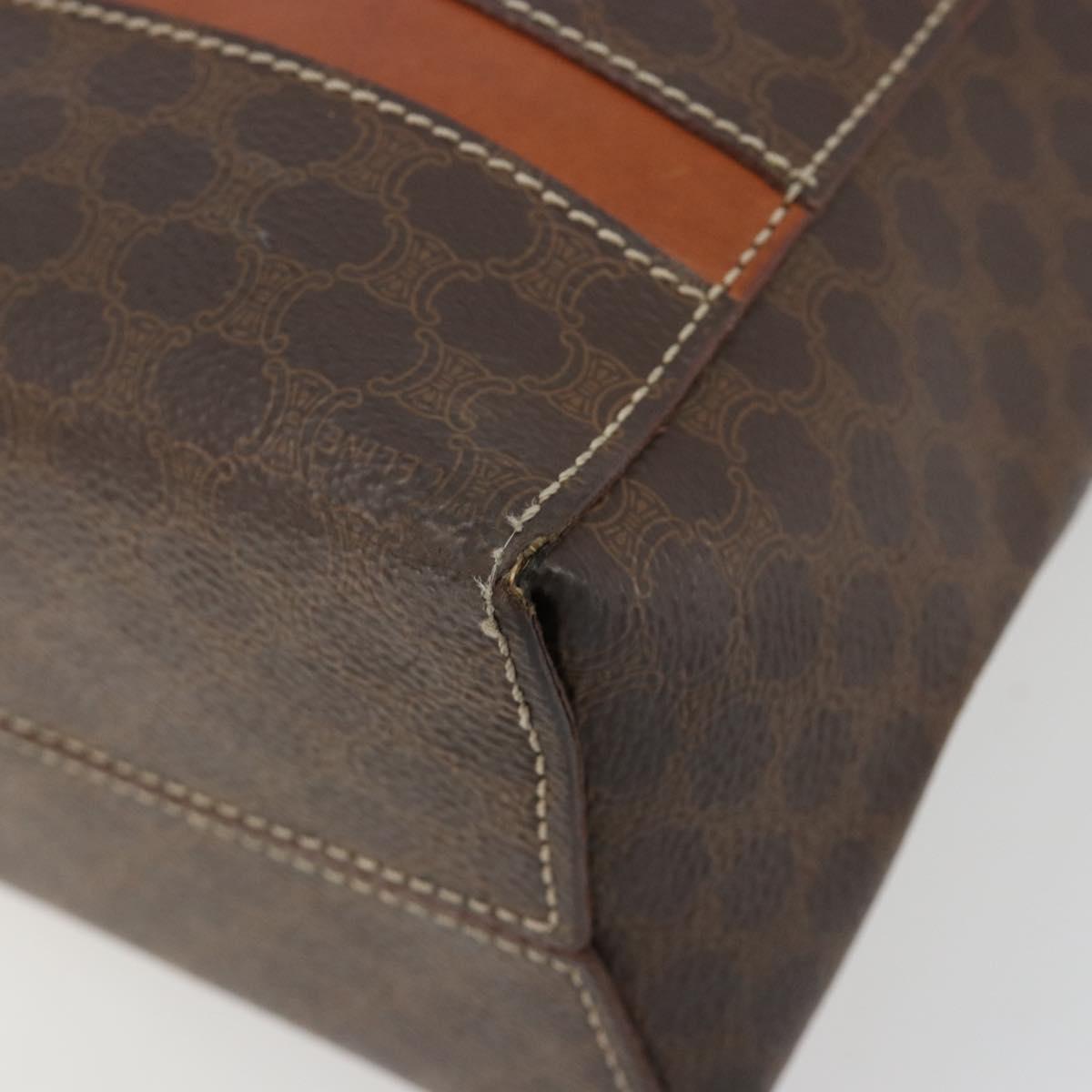 CELINE Macadam Canvas Hand Bag PVC Leather Brown Gold Auth bs35570
