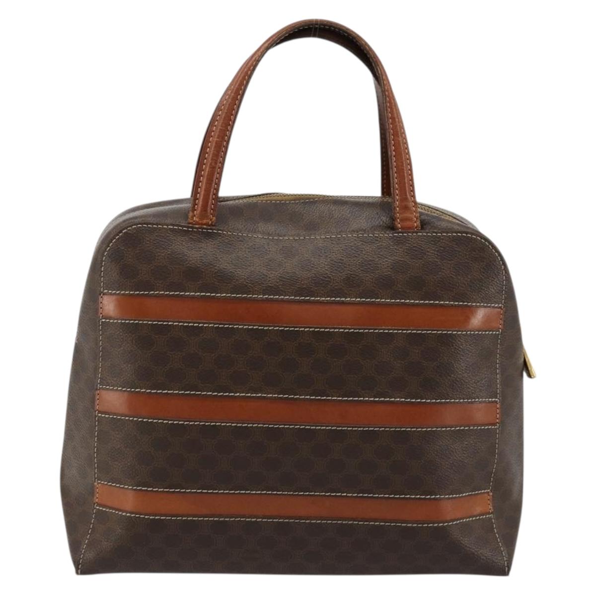 CELINE Macadam Canvas Hand Bag PVC Leather Brown Gold Auth bs35570