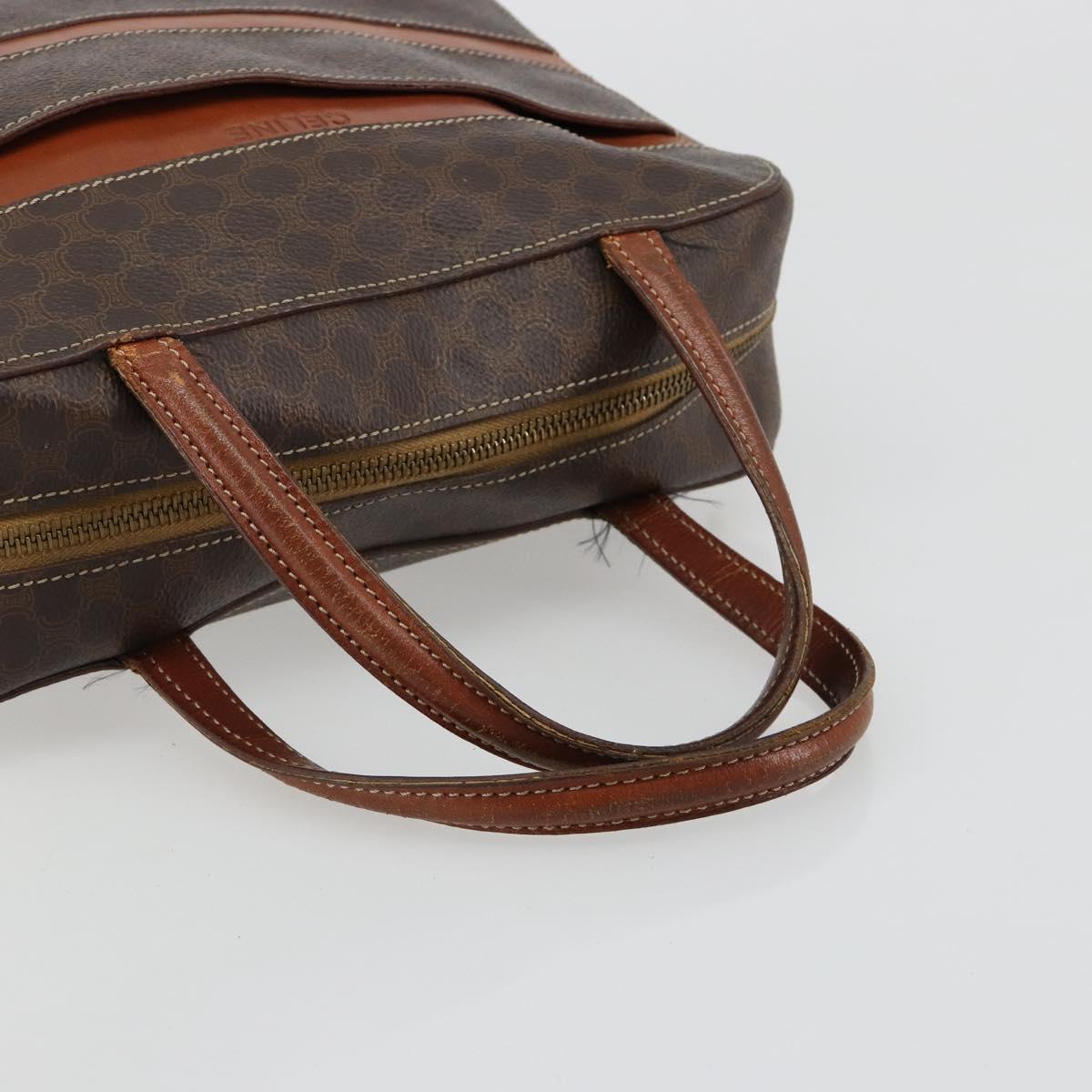 CELINE Macadam Canvas Hand Bag PVC Leather Brown Gold Auth bs35570