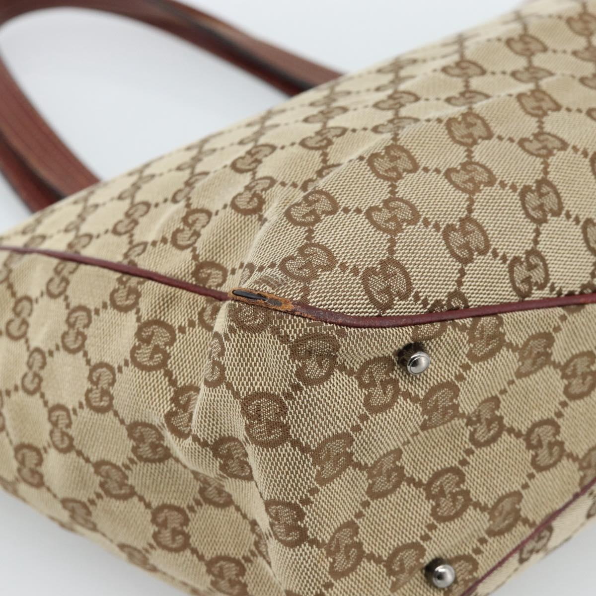 GUCCI GG Canvas Tote Bag Beige Silver 113017 Auth bs35572