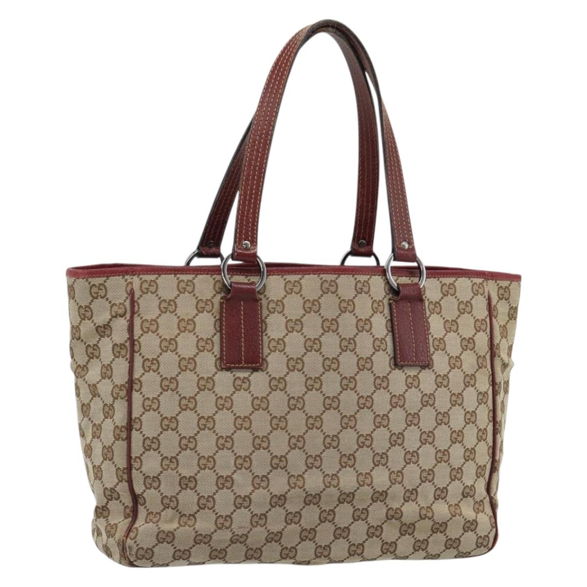 GUCCI GG Canvas Tote Bag Beige Silver 113017 Auth bs35572