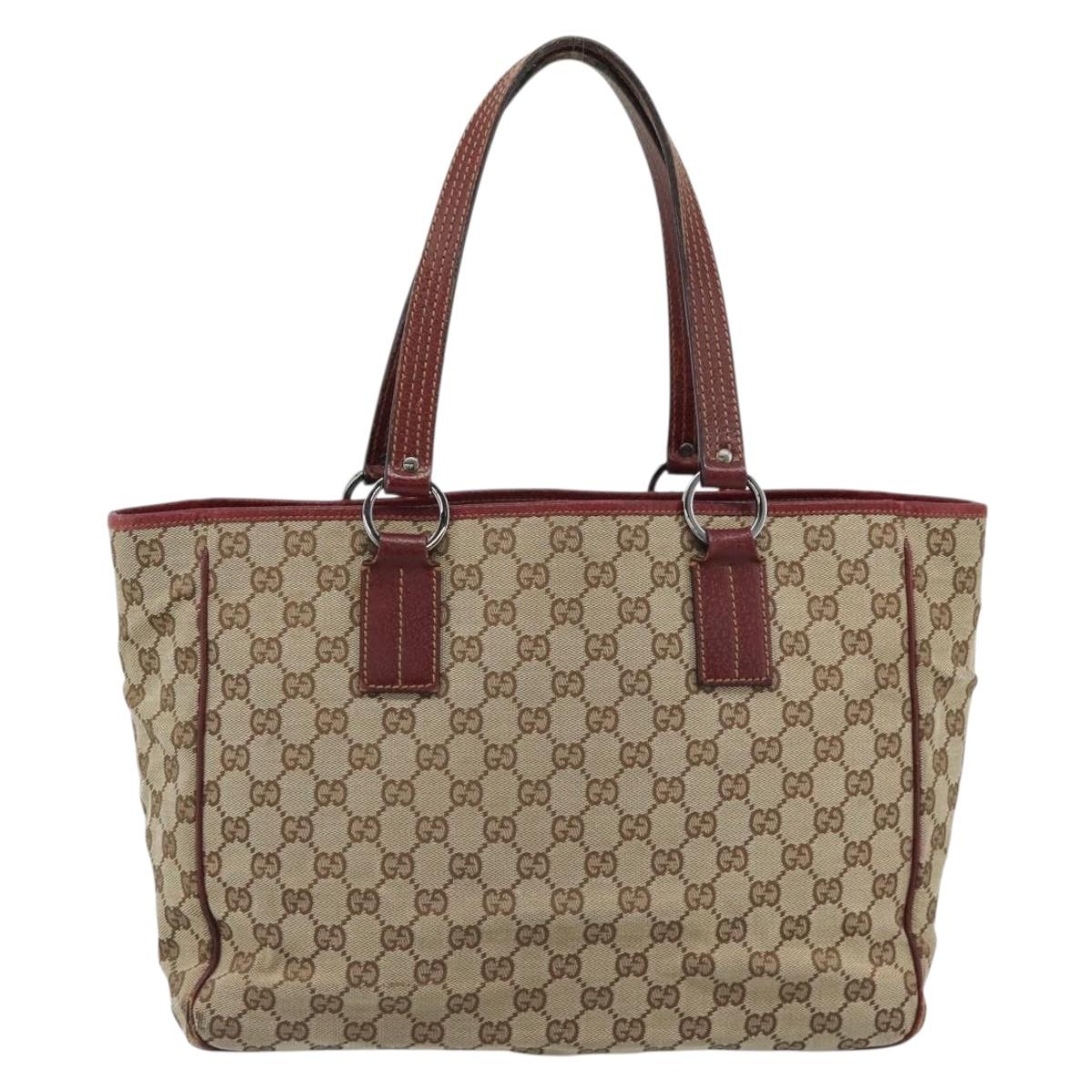 GUCCI GG Canvas Tote Bag Beige Silver 113017 Auth bs35572