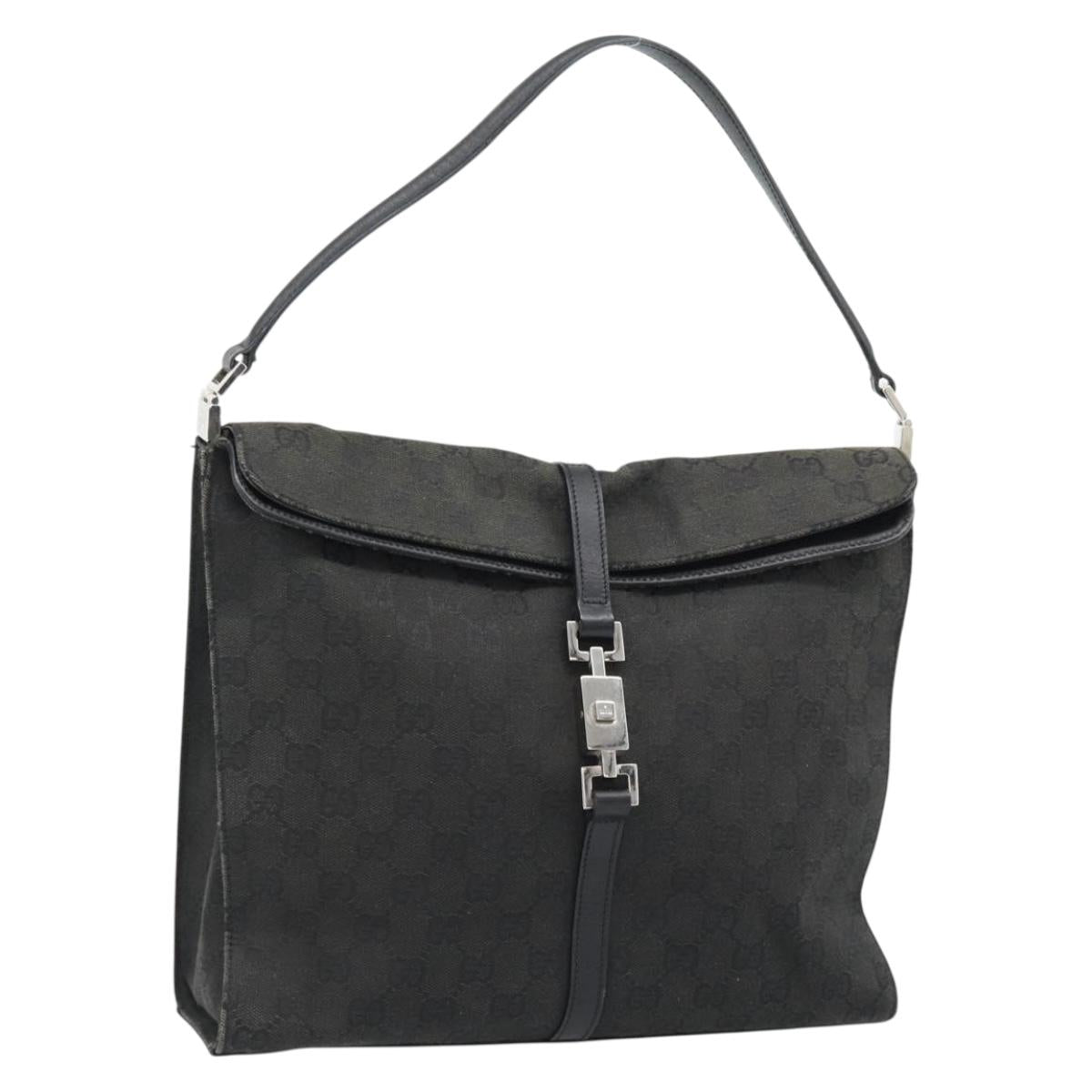 GUCCI GG Canvas Jackie Shoulder Bag Black Silver 001 3355 Auth bs35573