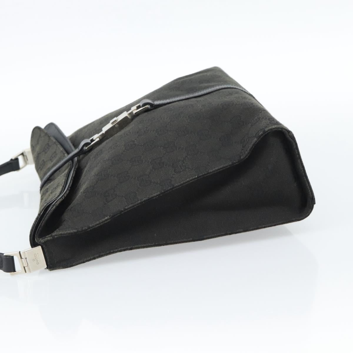 GUCCI GG Canvas Jackie Shoulder Bag Black Silver 001 3355 Auth bs35573