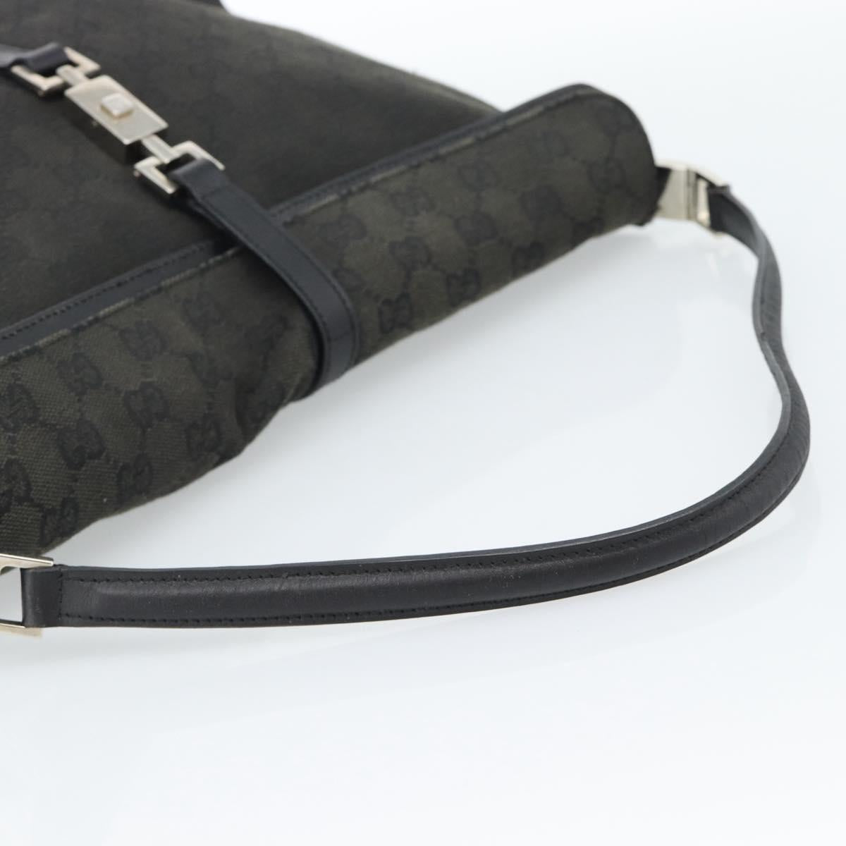 GUCCI GG Canvas Jackie Shoulder Bag Black Silver 001 3355 Auth bs35573