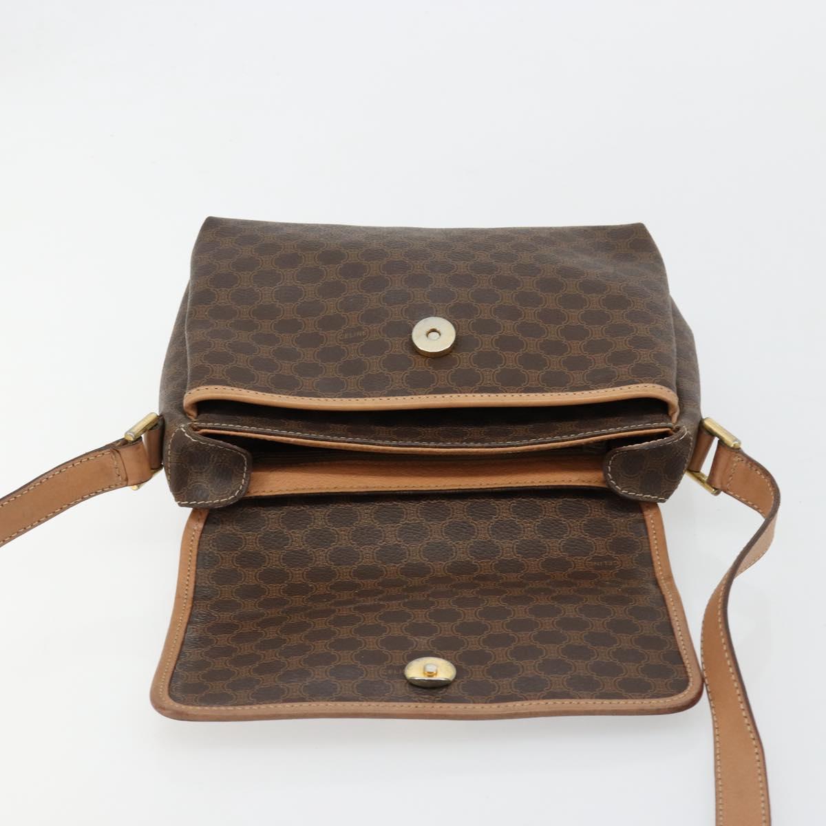 CELINE Macadam Canvas Shoulder Bag PVC Leather Brown Gold Auth bs35574