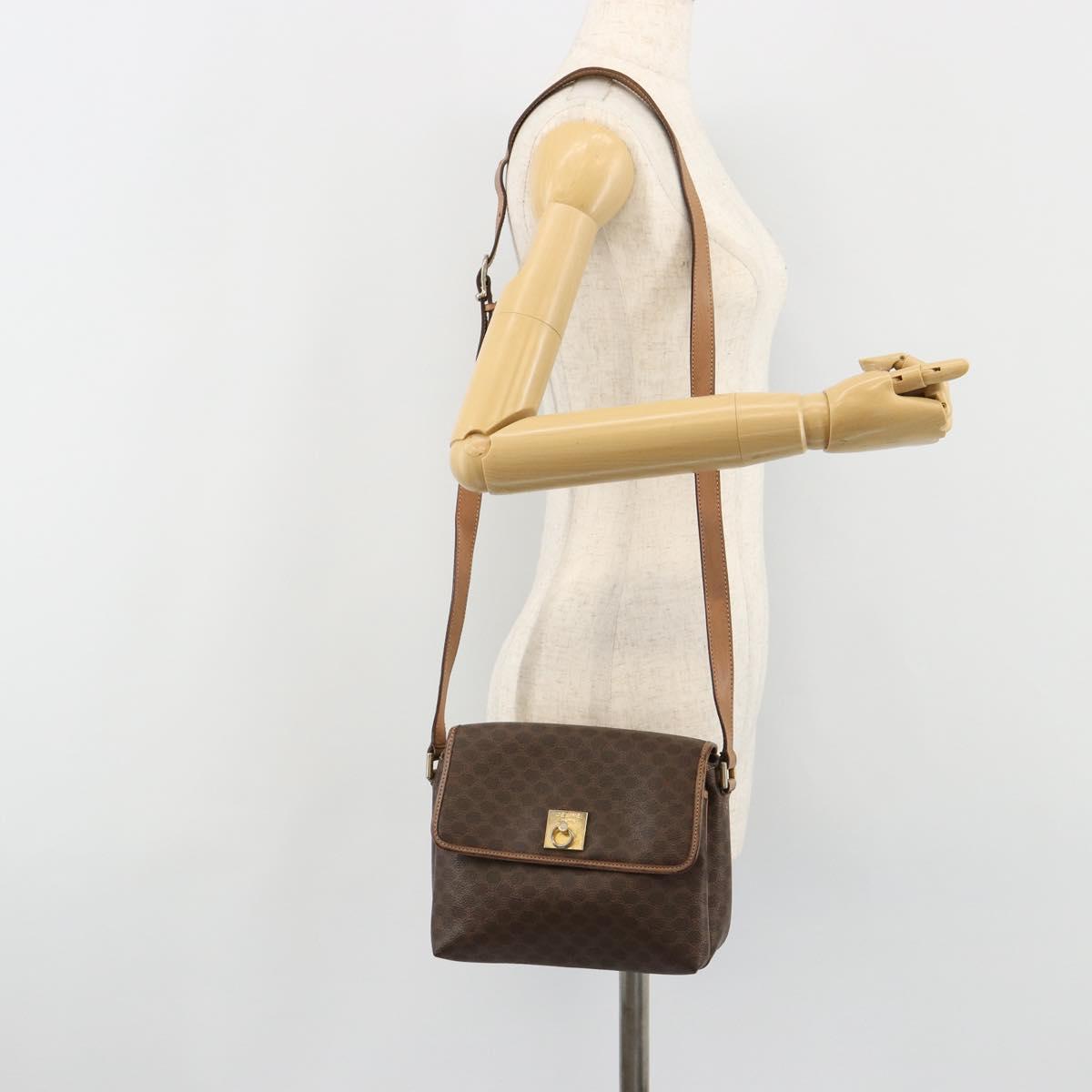 CELINE Macadam Canvas Shoulder Bag PVC Leather Brown Gold Auth bs35574