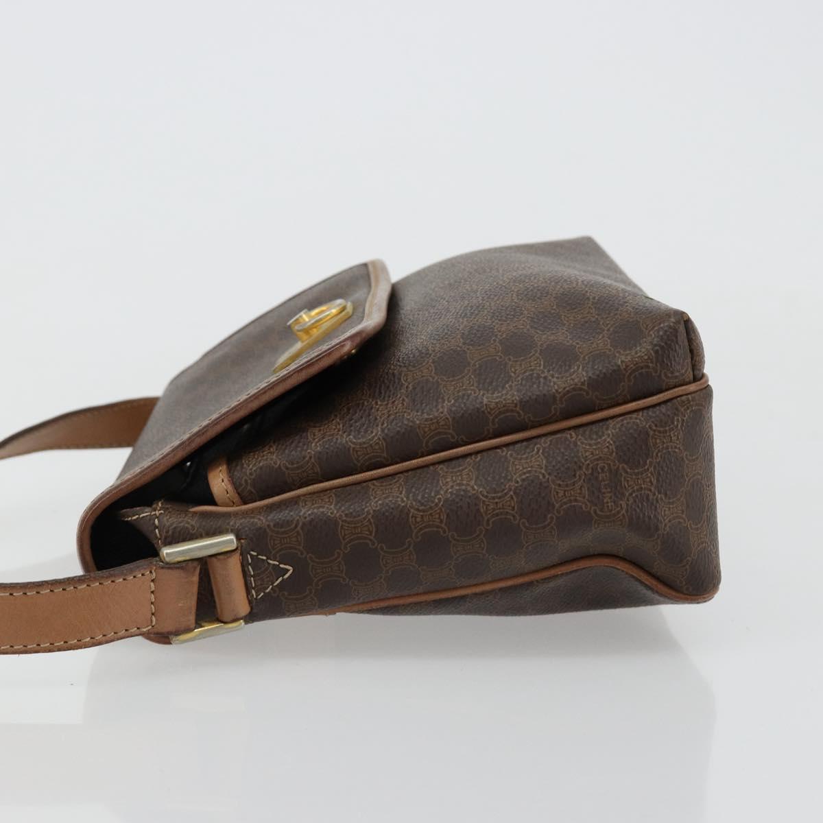CELINE Macadam Canvas Shoulder Bag PVC Leather Brown Gold Auth bs35574
