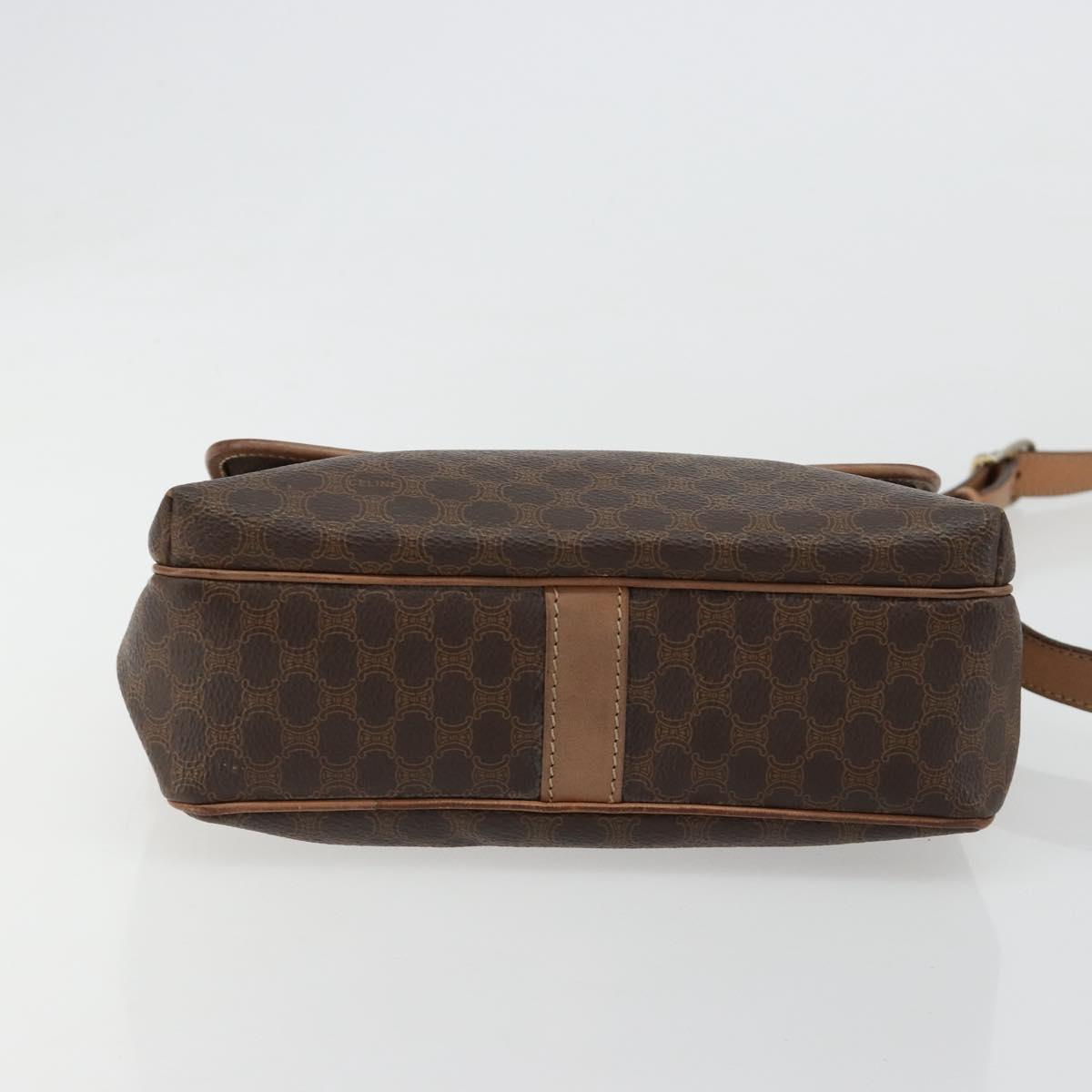 CELINE Macadam Canvas Shoulder Bag PVC Leather Brown Gold Auth bs35574