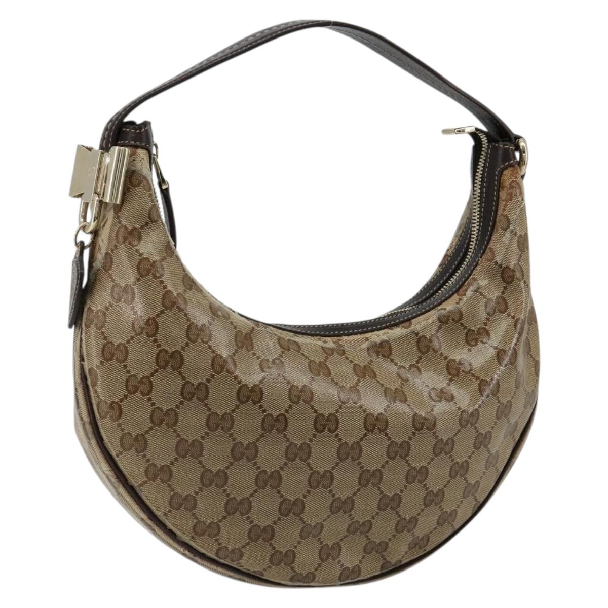 GUCCI GG Crystal Shoulder Bag Coated Canvas Beige Gold 181493 Auth bs35576