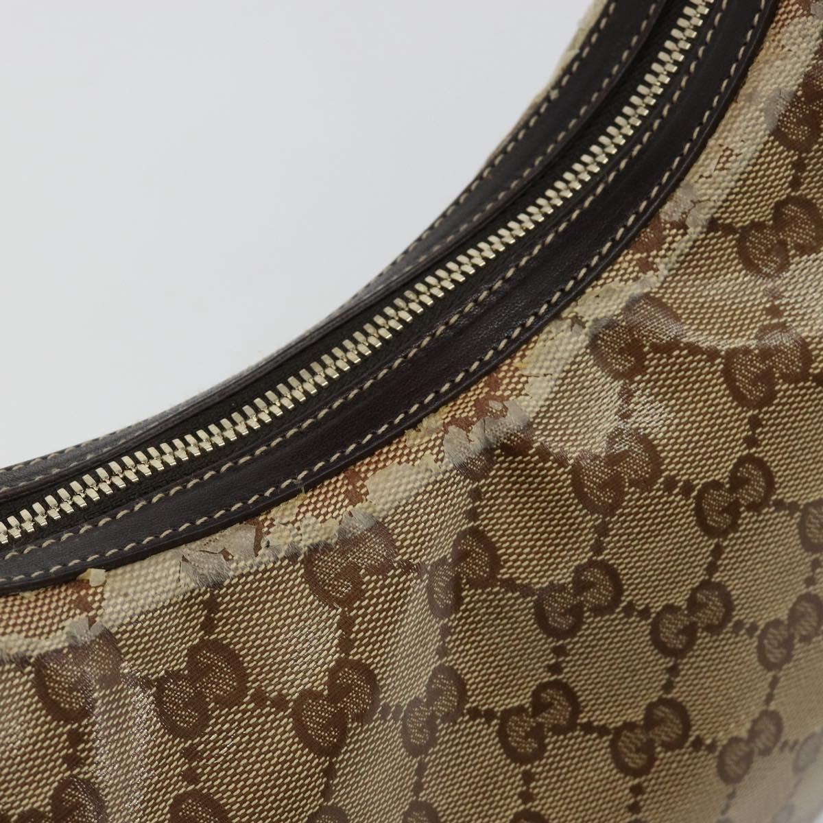 GUCCI GG Crystal Shoulder Bag Coated Canvas Beige Gold 181493 Auth bs35576