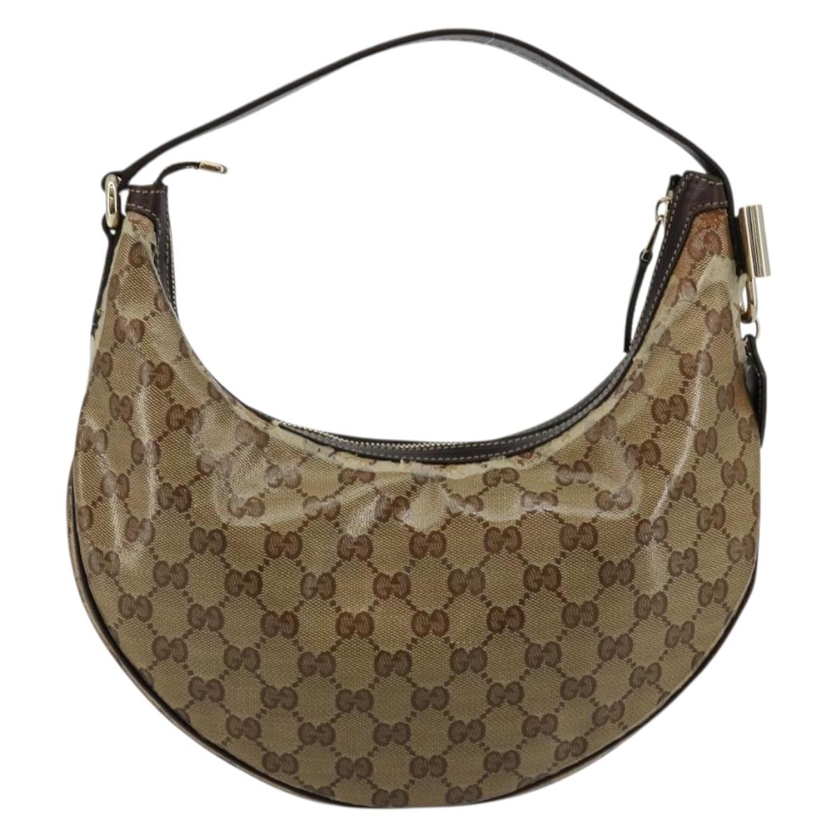 GUCCI GG Crystal Shoulder Bag Coated Canvas Beige Gold 181493 Auth bs35576