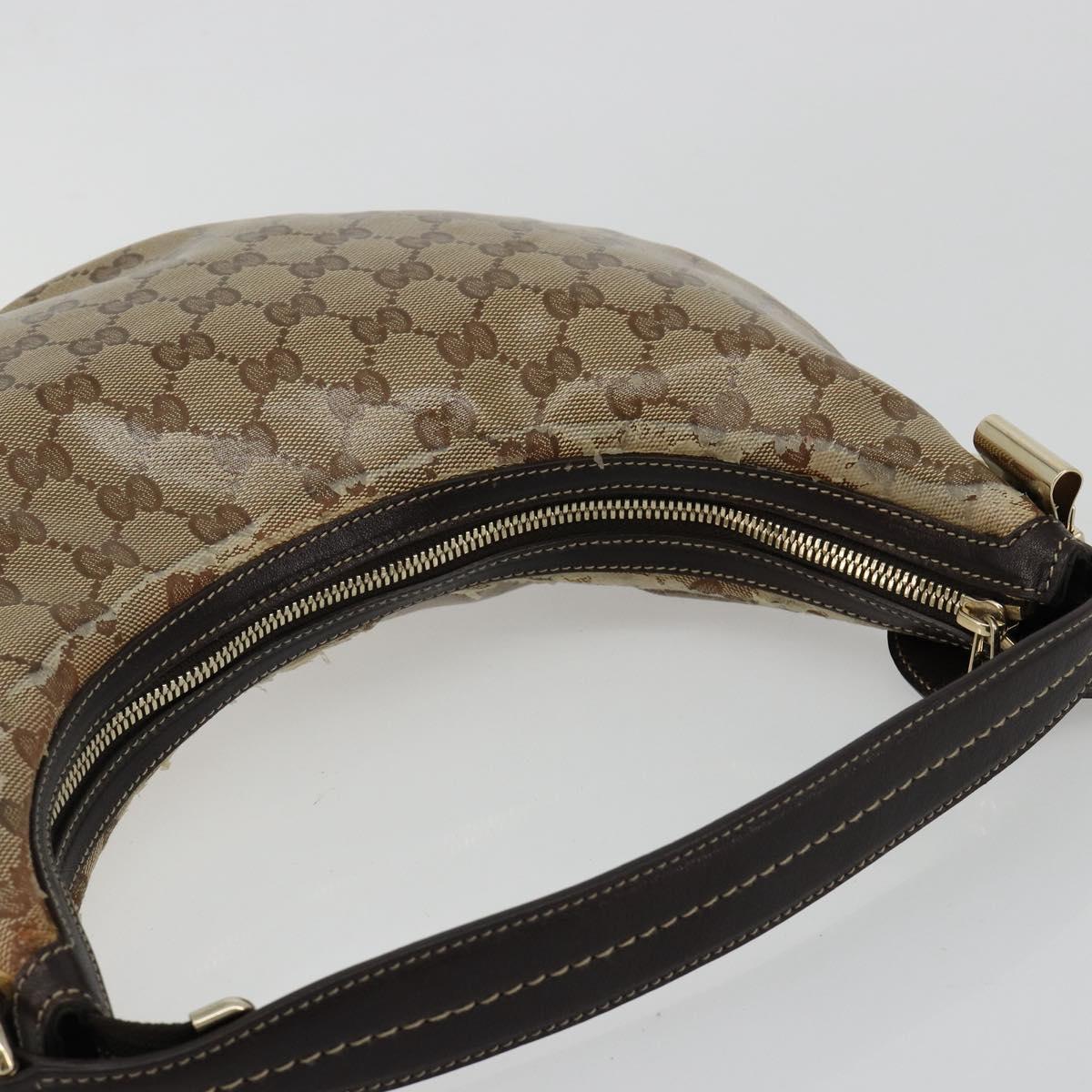 GUCCI GG Crystal Shoulder Bag Coated Canvas Beige Gold 181493 Auth bs35576