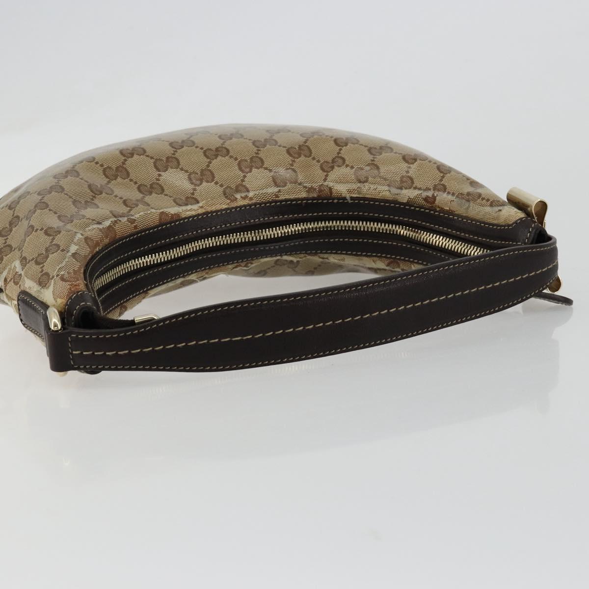 GUCCI GG Crystal Shoulder Bag Coated Canvas Beige Gold 181493 Auth bs35576