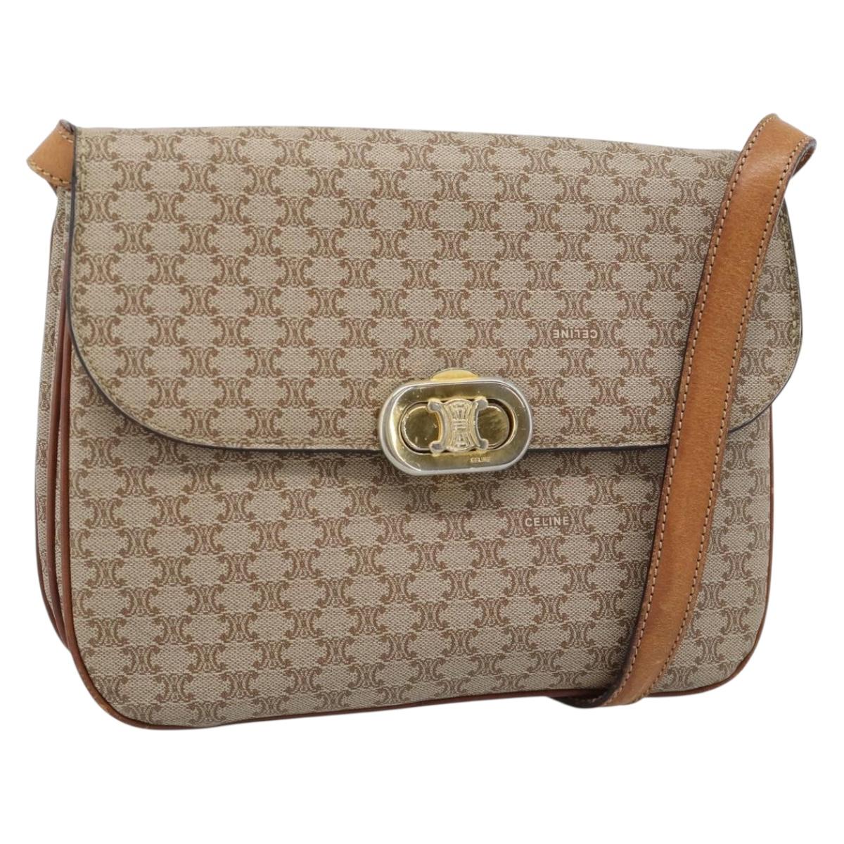 CELINE Macadam Canvas Shoulder Bag PVC Beige Gold Auth bs35577