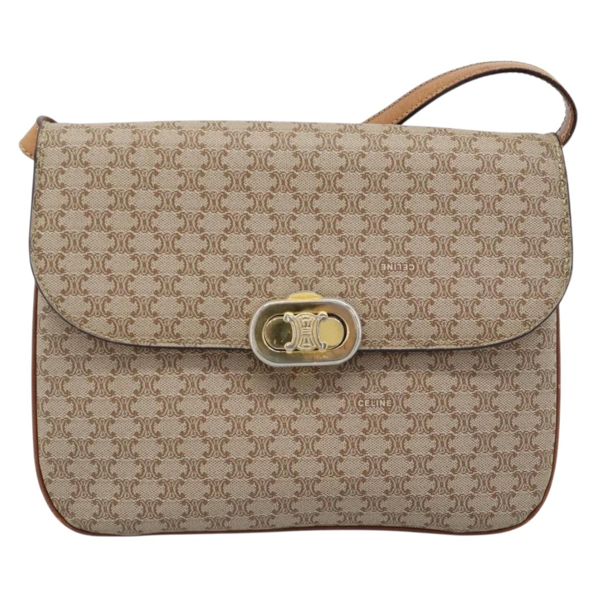 CELINE Macadam Canvas Shoulder Bag PVC Beige Gold Auth bs35577