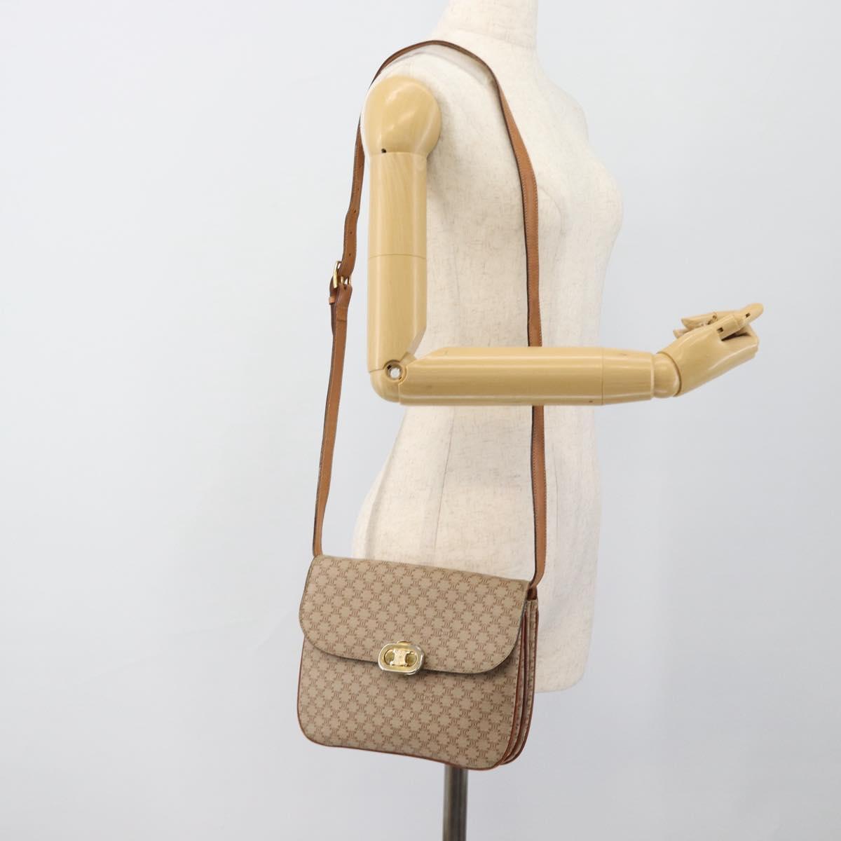 CELINE Macadam Canvas Shoulder Bag PVC Beige Gold Auth bs35577