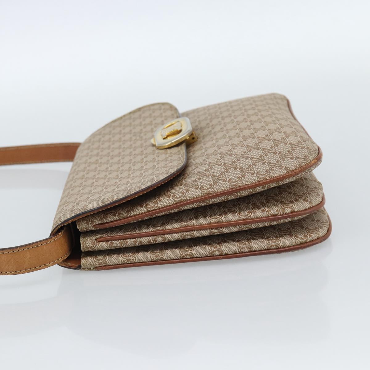 CELINE Macadam Canvas Shoulder Bag PVC Beige Gold Auth bs35577