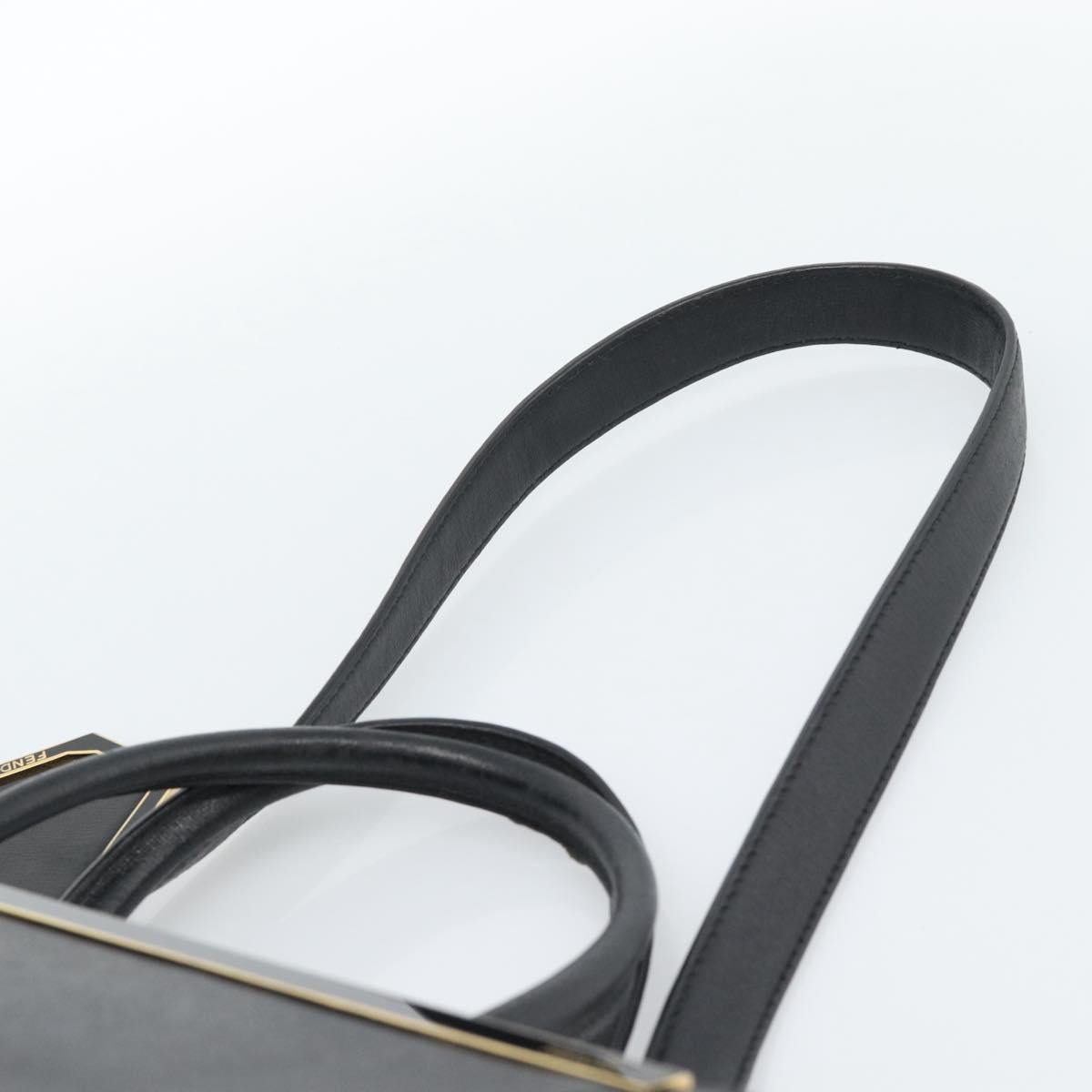 FENDI Tote Bag Leather 2way Black Gold Auth bs35580