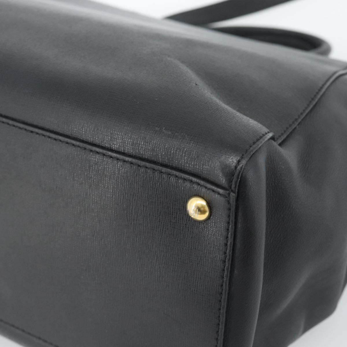 FENDI Tote Bag Leather 2way Black Gold Auth bs35580