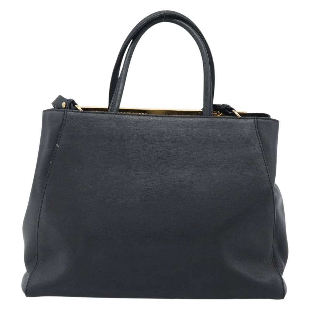 FENDI Tote Bag Leather 2way Black Gold Auth bs35580