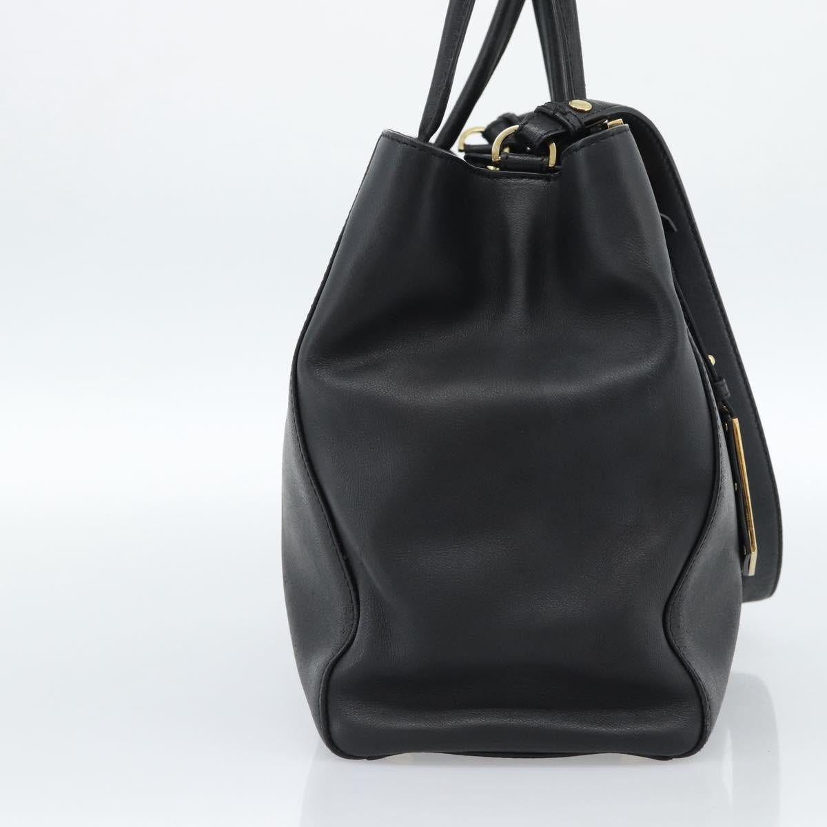FENDI Tote Bag Leather 2way Black Gold Auth bs35580