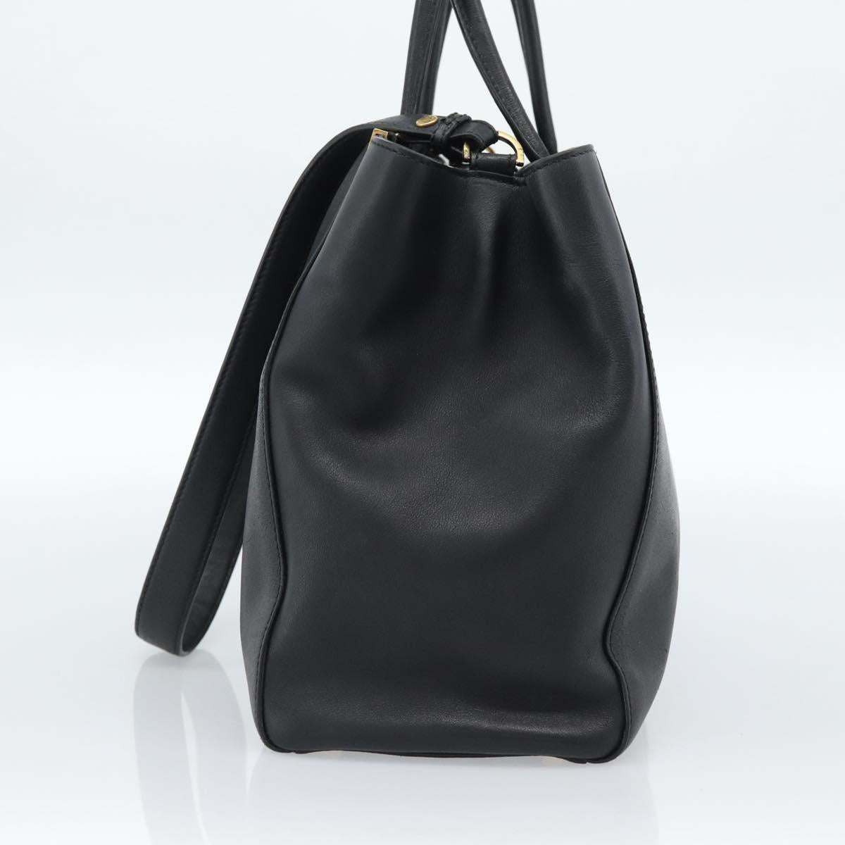 FENDI Tote Bag Leather 2way Black Gold Auth bs35580