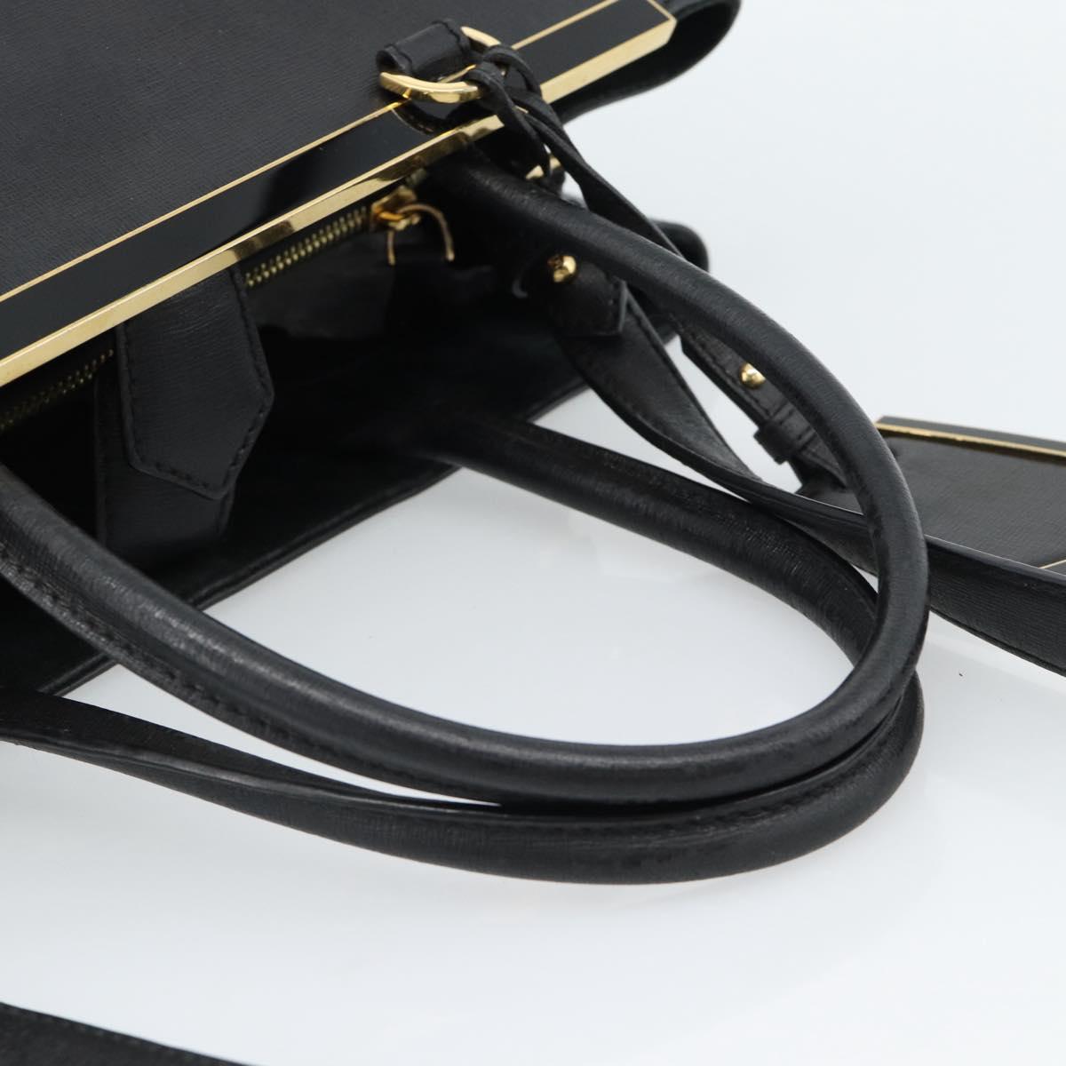 FENDI Tote Bag Leather 2way Black Gold Auth bs35580
