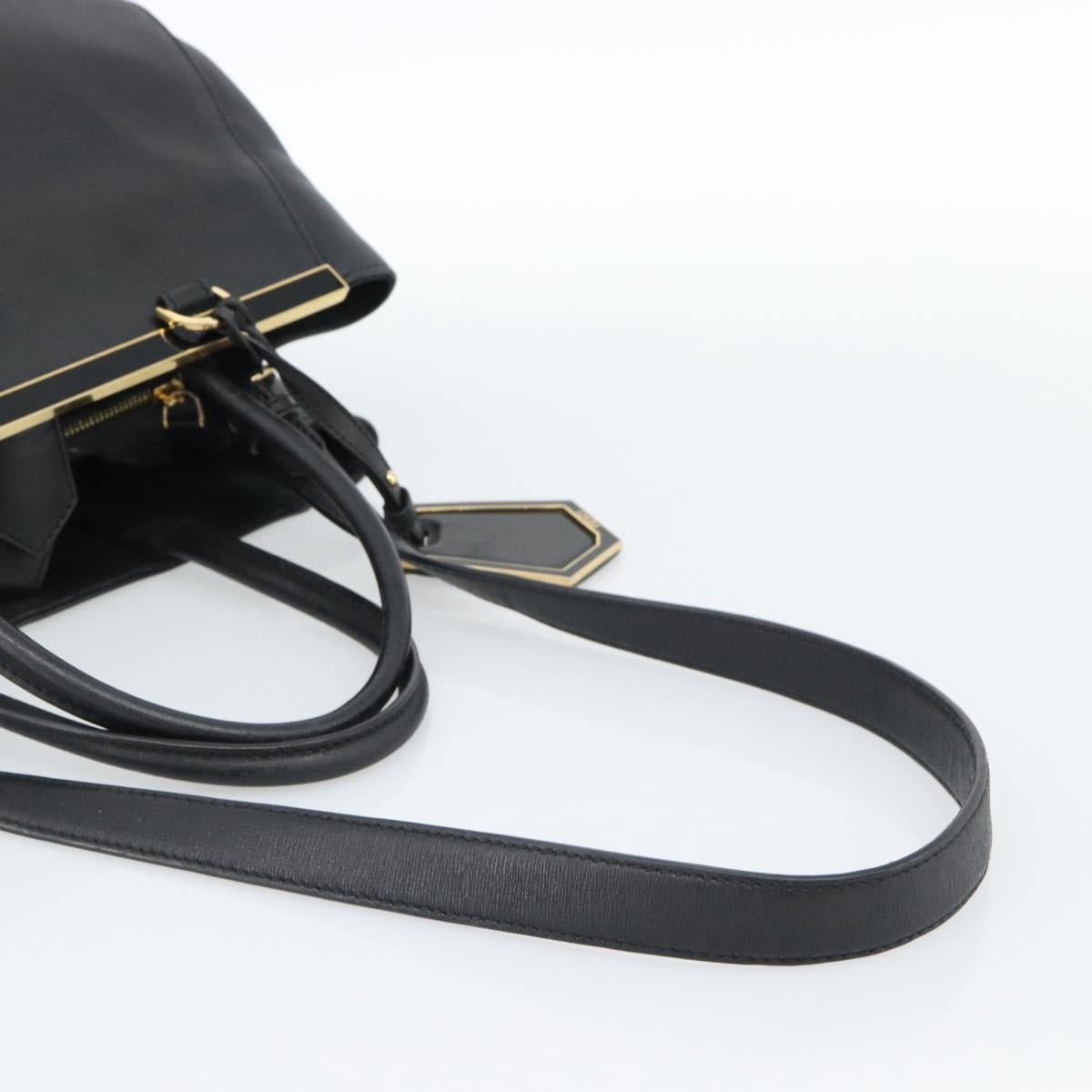 FENDI Tote Bag Leather 2way Black Gold Auth bs35580