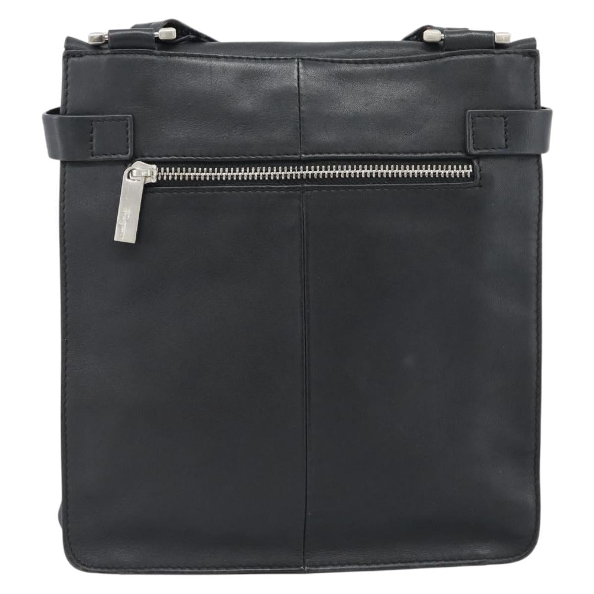 Salvatore Ferragamo Shoulder Bag Leather Black Silver Auth bs35581