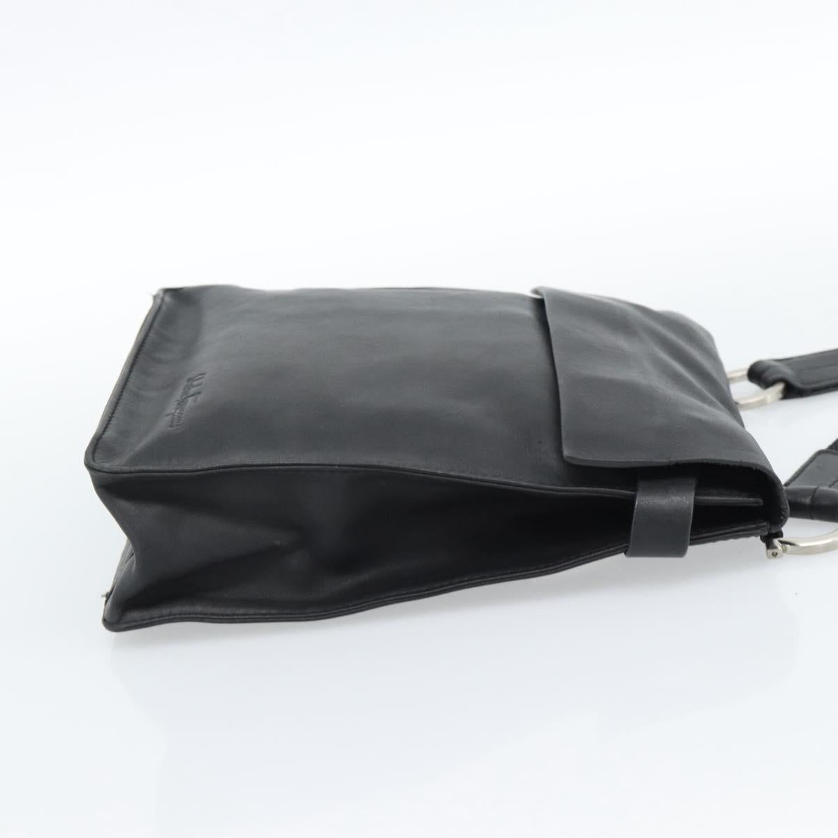 Salvatore Ferragamo Shoulder Bag Leather Black Silver Auth bs35581