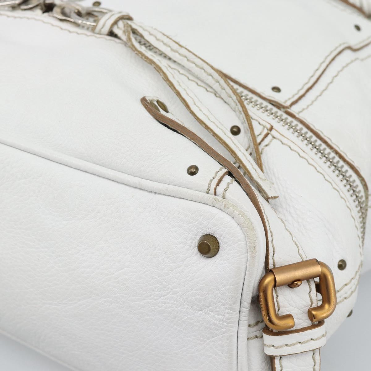 Chloe Paddington Tote Bag Leather White Gold Silver Auth bs35586A