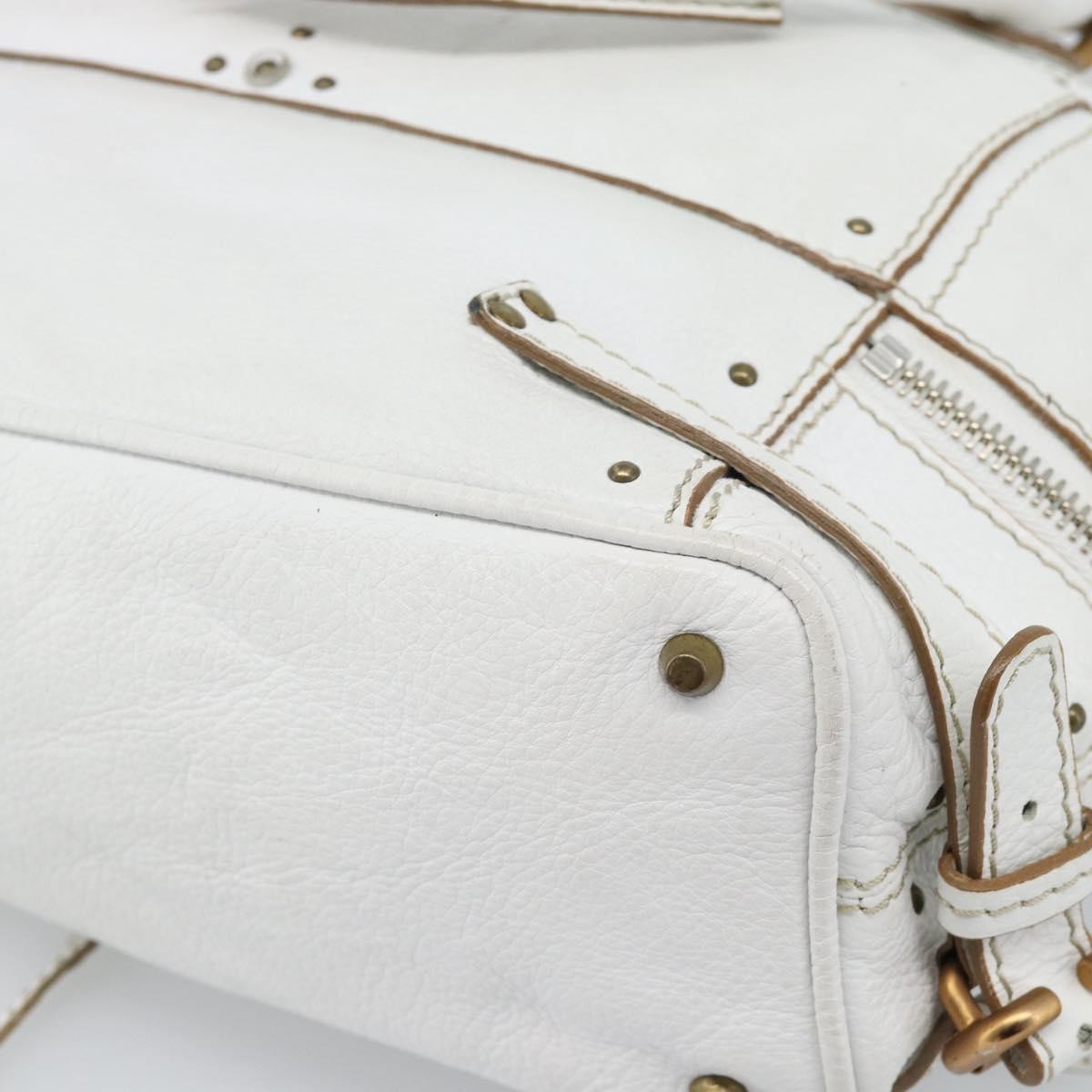 Chloe Paddington Tote Bag Leather White Gold Silver Auth bs35586A