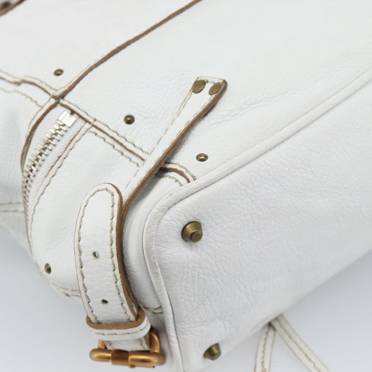 Chloe Paddington Tote Bag Leather White Gold Silver Auth bs35586A
