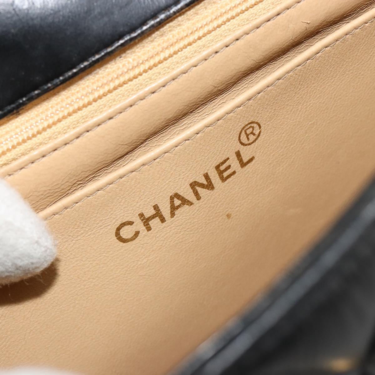 CHANEL Matelasse Shoulder Bag Lamb Skin Black Gold CC Auth bs35587