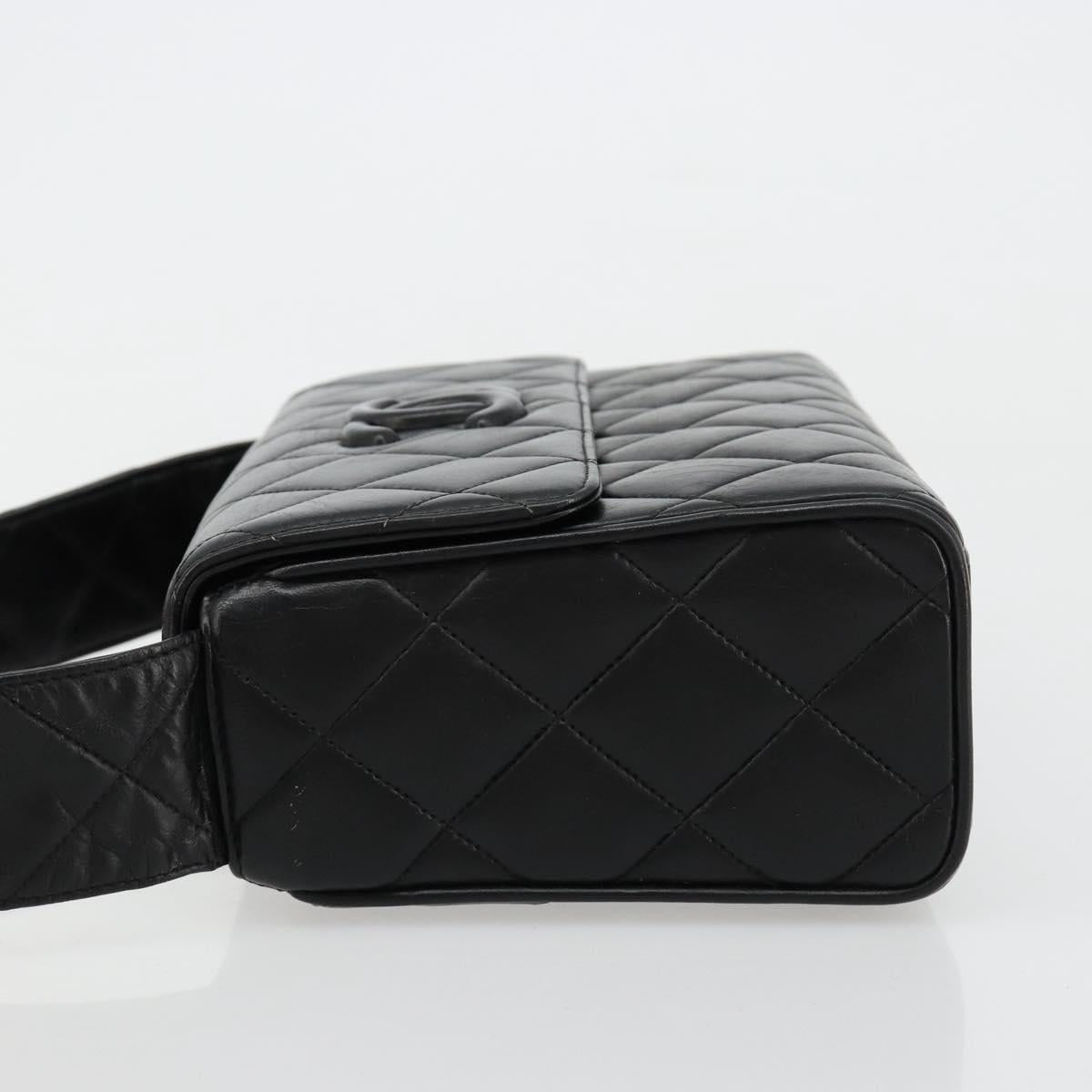 CHANEL Matelasse Shoulder Bag Lamb Skin Black Gold CC Auth bs35587
