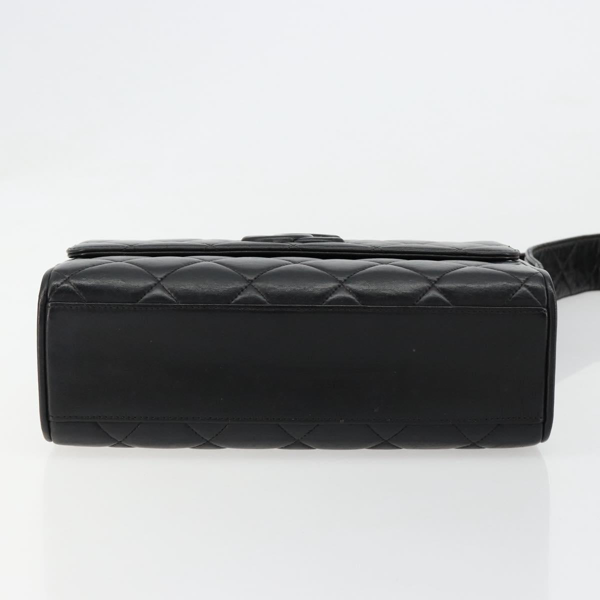 CHANEL Matelasse Shoulder Bag Lamb Skin Black Gold CC Auth bs35587