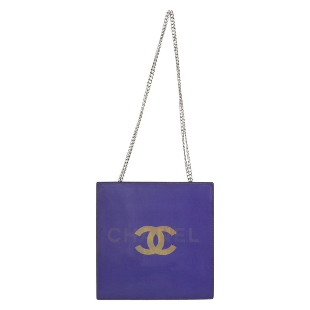 CHANEL Hologram Line Chain Shoulder Bag Nylon Purple Silver CC Auth bs35589A