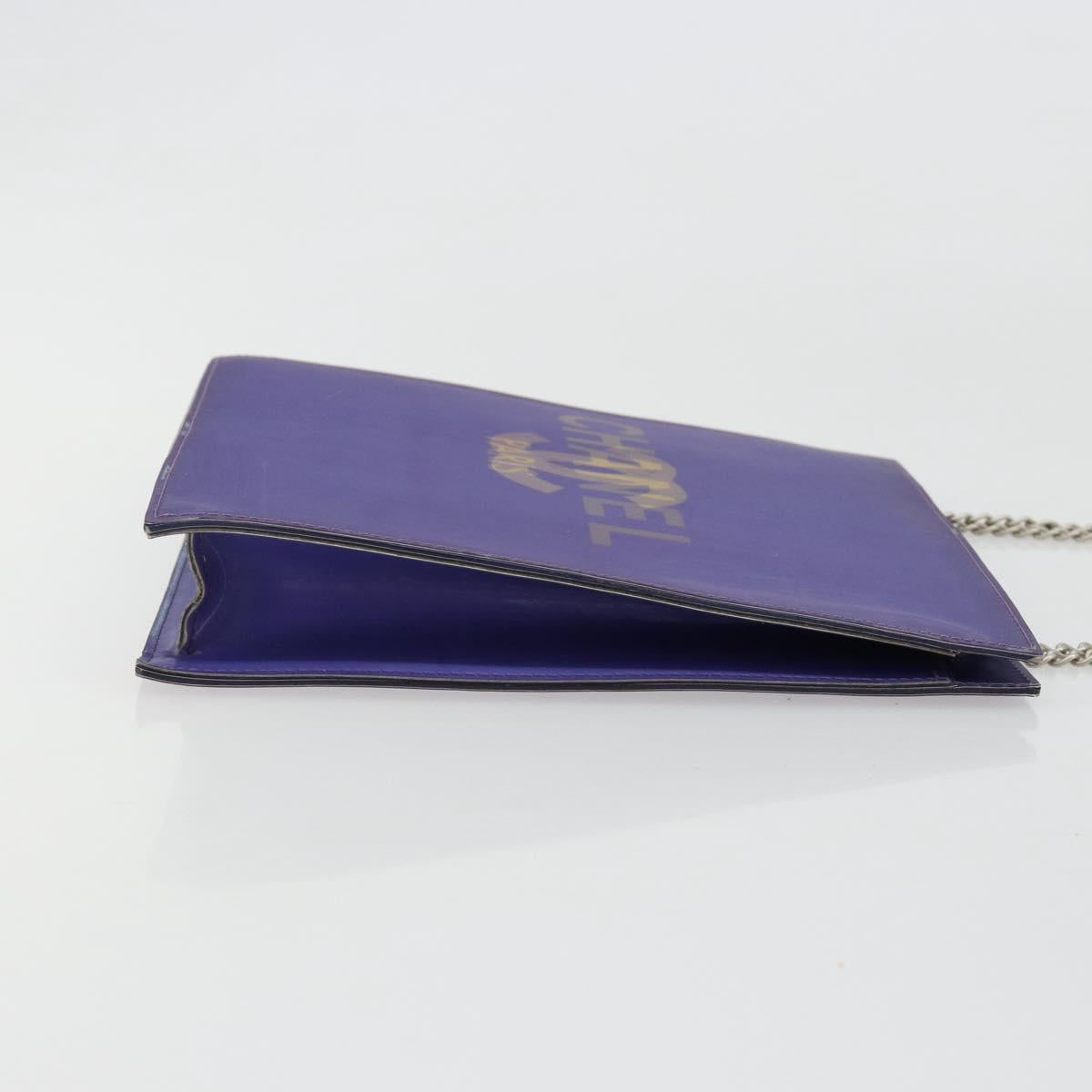 CHANEL Hologram Line Chain Shoulder Bag Nylon Purple Silver CC Auth bs35589A