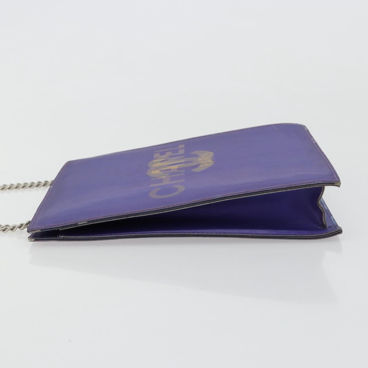 CHANEL Hologram Line Chain Shoulder Bag Nylon Purple Silver CC Auth bs35589A