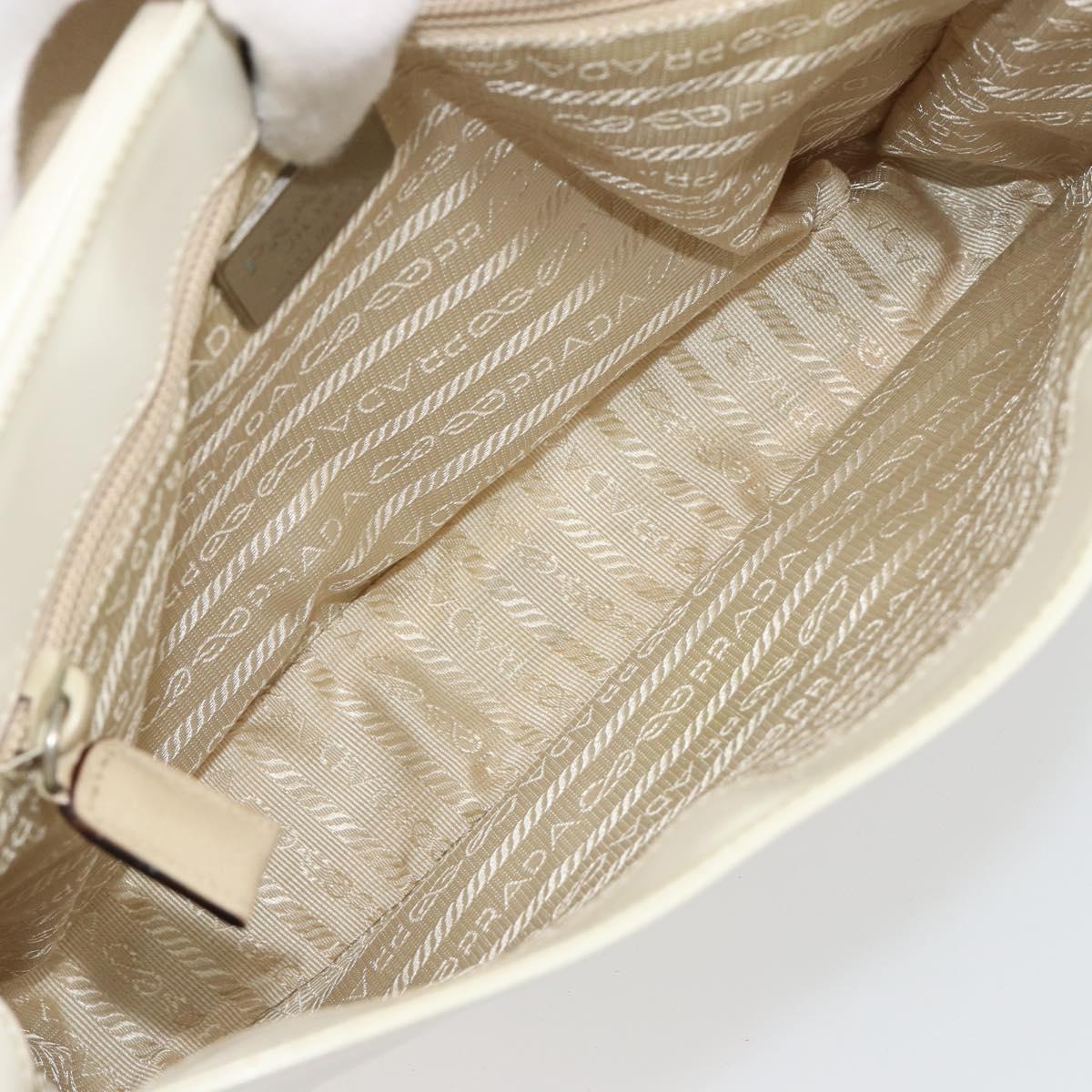 PRADA Shoulder Bag Patent leather Beige Silver Auth bs35591