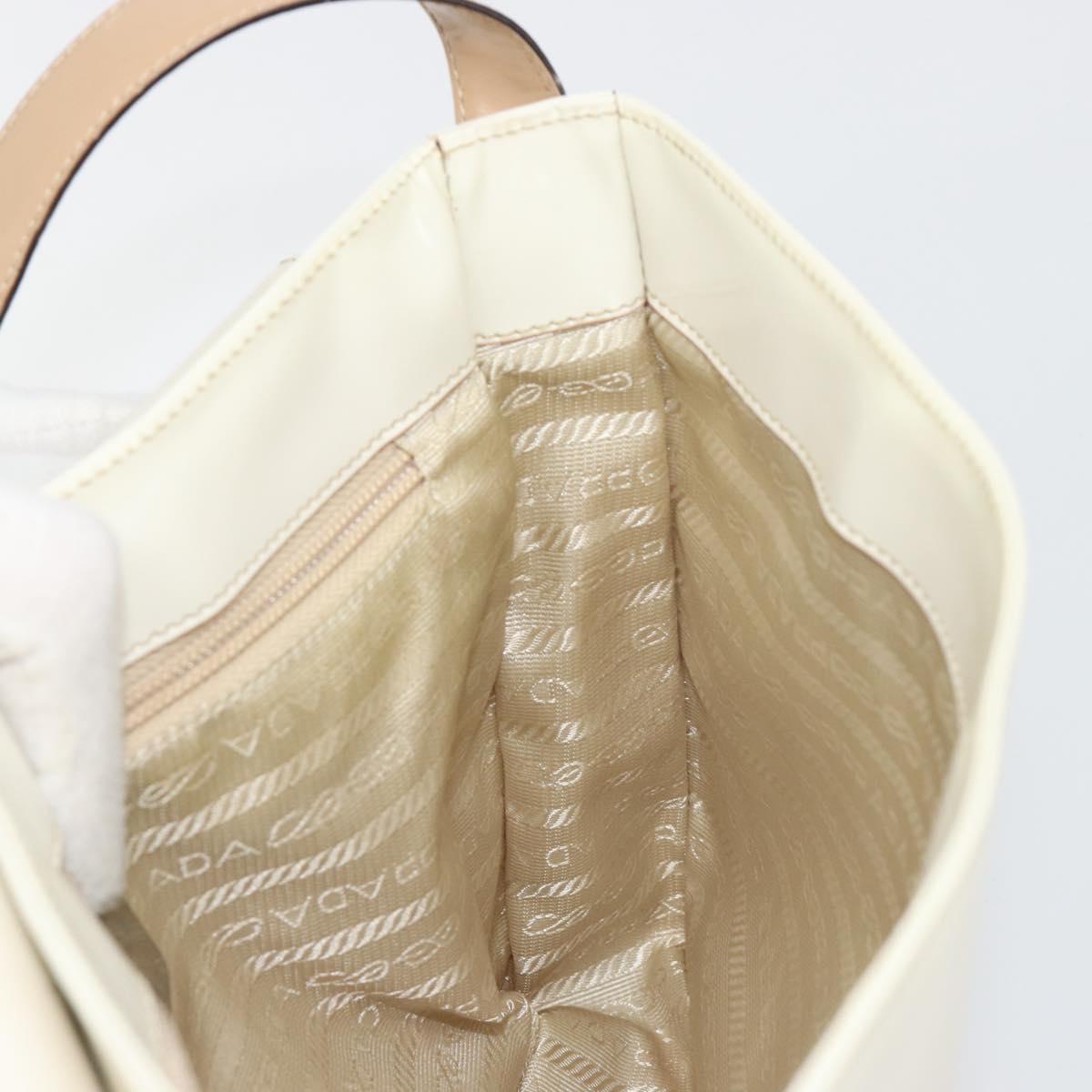 PRADA Shoulder Bag Patent leather Beige Silver Auth bs35591