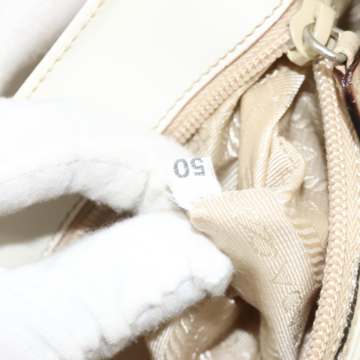 PRADA Shoulder Bag Patent leather Beige Silver Auth bs35591