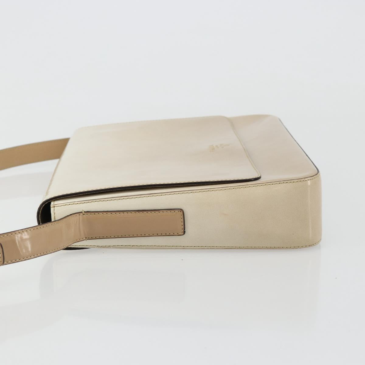 PRADA Shoulder Bag Patent leather Beige Silver Auth bs35591