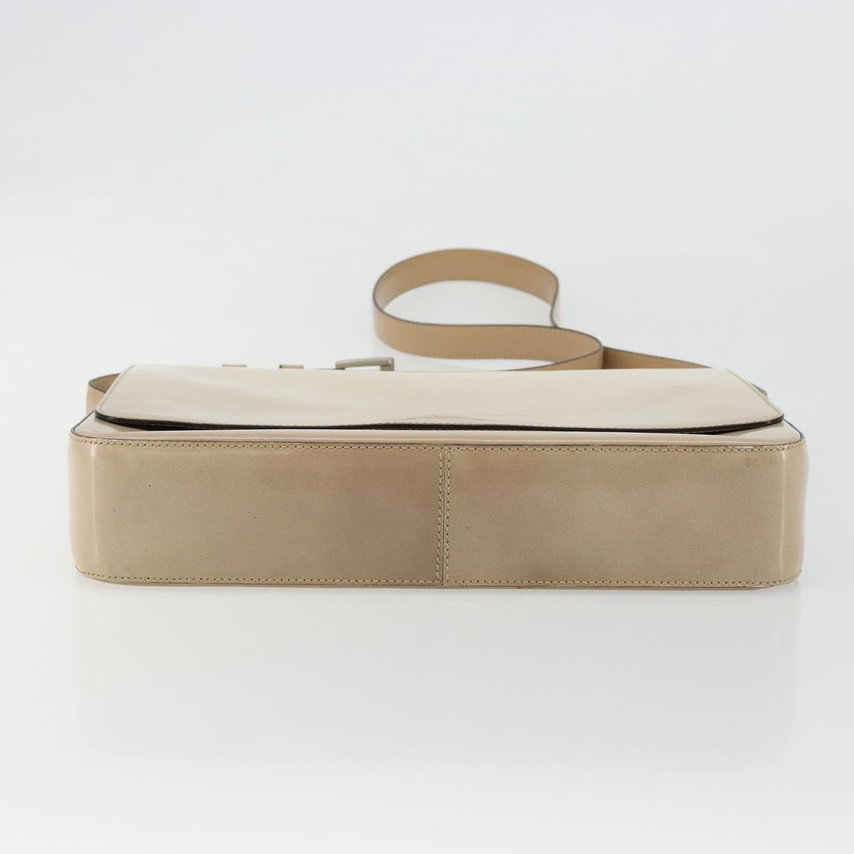 PRADA Shoulder Bag Patent leather Beige Silver Auth bs35591